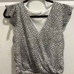 Lush Black and White Animal Print Wrap Blouse